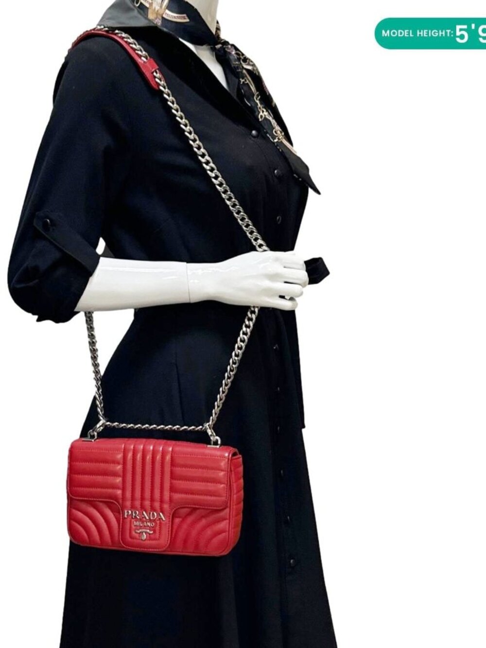 Prada  Diagramme Flap Calfskin Leather Chain Crossbody Bag Red - Picture 2 of 12